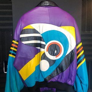 Vintage 80s Collezione Abstract Geo Leather Jacket
